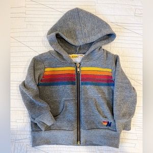 Aviator Nation kid’s Baby 5 stripe Heather grey hoodie.